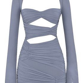 Camille Dove Grey Real Silk Mini Dress - Image 2