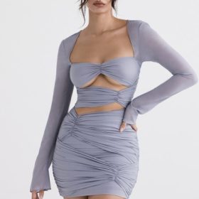 Camille Dove Grey Real Silk Mini Dress - Image 8
