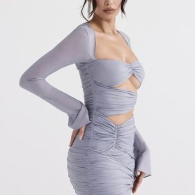 Camille Dove Grey Real Silk Mini Dress - Image 10