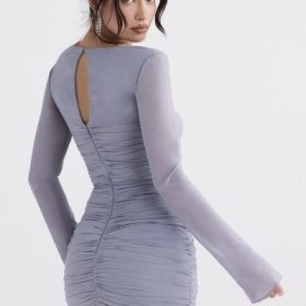 Camille Dove Grey Real Silk Mini Dress - Image 12