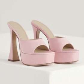 Alessandra Pink Satin Platform Mules - Image 5