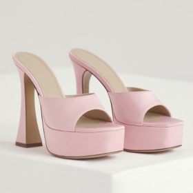 Alessandra Pink Satin Platform Mules - Image 6