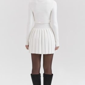 Willow White Cashmere Blend Pleated Skated Mini Dress