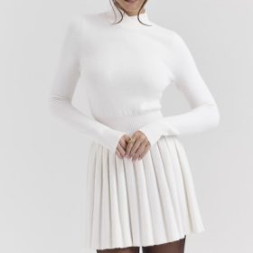 Willow White Cashmere Blend Pleated Skated Mini Dress - Image 5