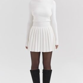 Willow White Cashmere Blend Pleated Skated Mini Dress - Image 7