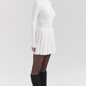 Willow White Cashmere Blend Pleated Skated Mini Dress - Image 8