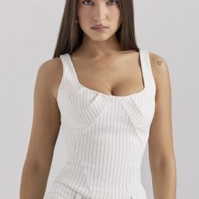 Selma White Pinstripe Boned Corset Top - Image 5