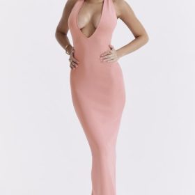 Camelia Apricot Plunge Maxi Dress - Image 8