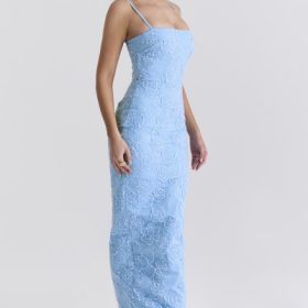 Eva Tuscan Blue Embroidered Floral Maxi Dress - Image 8