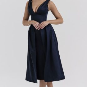 Paloma Midnight Twist Strap Satin Midi Dress - Image 5