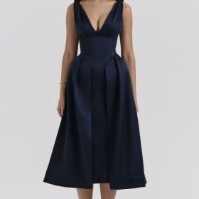 Paloma Midnight Twist Strap Satin Midi Dress - Image 7