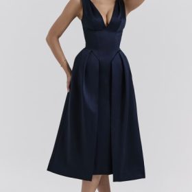 Paloma Midnight Twist Strap Satin Midi Dress - Image 8