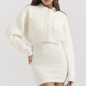 Salilah Cream Chenille Blend Bomber Jacket - Image 5