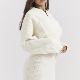 Salilah Cream Chenille Blend Bomber Jacket - Image 10