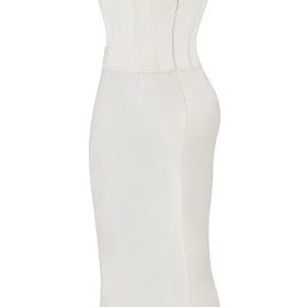 Sienna Ivory Satin Strapless Corset Midi Dress - Image 3