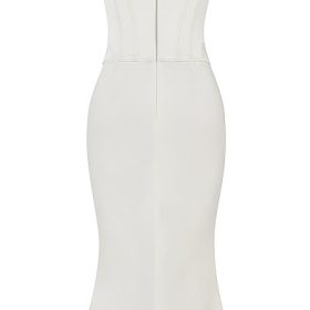 Sienna Ivory Satin Strapless Corset Midi Dress - Image 4