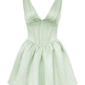 Emmeliette Pistachio Satin Mini Dress - Image 2