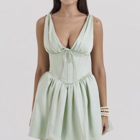 Emmeliette Pistachio Satin Mini Dress - Image 5