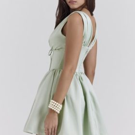 Emmeliette Pistachio Satin Mini Dress - Image 10
