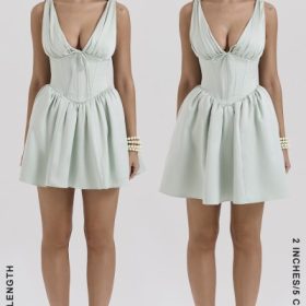 Emmeliette Pistachio Satin Mini Dress - Image 11
