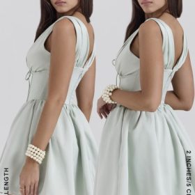 Emmeliette Pistachio Satin Mini Dress - Image 12