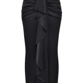 Arla Black Draped Silk Maxi Skirt - Image 2