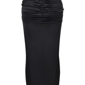 Arla Black Draped Silk Maxi Skirt - Image 4