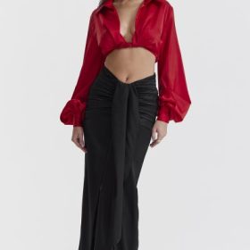 Arla Black Draped Silk Maxi Skirt - Image 5