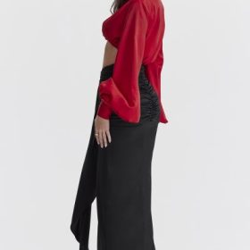 Arla Black Draped Silk Maxi Skirt - Image 8