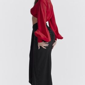 Arla Black Draped Silk Maxi Skirt - Image 9