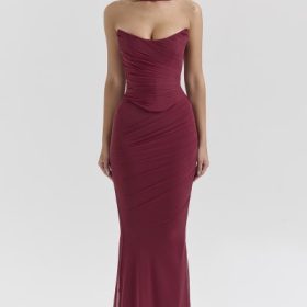 Cassidy Cabernet Fluted Hem Mesh Maxi Skirt - Image 5