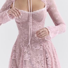 Alice Perfectly Pink Lace Mini Dress - Image 9