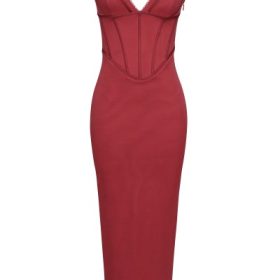 Romy Wine Mesh Bodycon Maxi Dress - Image 2