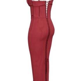 Romy Wine Mesh Bodycon Maxi Dress - Image 3
