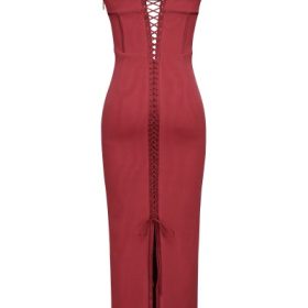 Romy Wine Mesh Bodycon Maxi Dress - Image 4