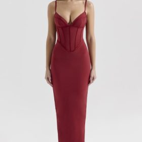 Romy Wine Mesh Bodycon Maxi Dress - Image 7