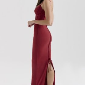 Romy Wine Mesh Bodycon Maxi Dress - Image 10