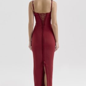 Romy Wine Mesh Bodycon Maxi Dress - Image 11