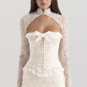 Perdita Ivory Metallic Jacquard Corset & Bolero - Image 5