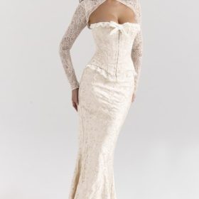 Perdita Ivory Metallic Jacquard Corset & Bolero - Image 7