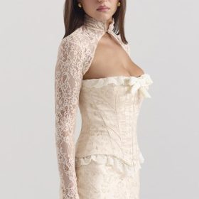 Perdita Ivory Metallic Jacquard Corset & Bolero - Image 9