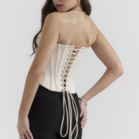 Genevieve Vintage Cream Lace Back Corset - Image 12