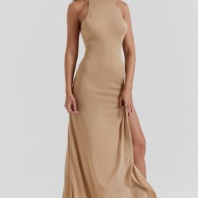 Selia Gold Knit Maxi Dress - Image 11