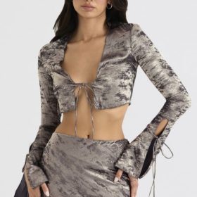Giulia Pewter Shimmer Velvet Satin Top - Image 8