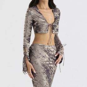 Giulia Pewter Shimmer Velvet Satin Top - Image 9