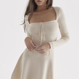 Caprice Cream Dainty Knit Mini Dress - Image 8