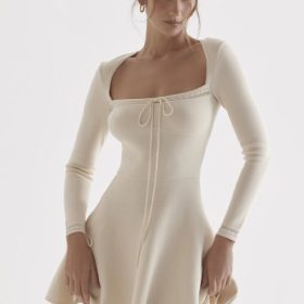 Caprice Cream Dainty Knit Mini Dress - Image 18