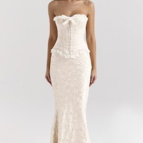 Mara Ivory Metallic Jacquard Maxi Skirt - Image 5