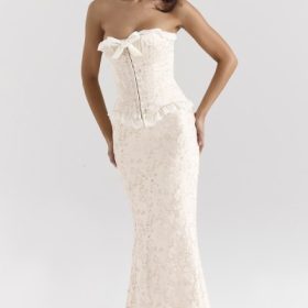 Mara Ivory Metallic Jacquard Maxi Skirt - Image 7