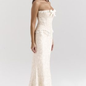 Mara Ivory Metallic Jacquard Maxi Skirt - Image 8